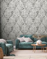 602309Е Обои Solo Marigol Дамаск на черном мраморе к E602409 Компактный винил на флизелине 1,06*10