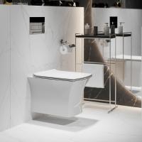 Унитаз подвес GR-4461S (510*350*360) БЕЛЫЙ БЕЗОБОДКОВЫЙ с тонкой крышкой