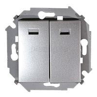 Симон 1591392-033 Выключатель 2-кл. с подсветкой алюминий