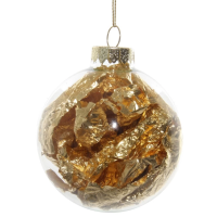 55609 Шар стекл золотой с листьями внутри 8cm