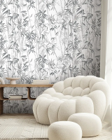 286111 Обои Accento Sagano бамбук серый на белом фоне к 286120, 286121 Комп. винил на флиз.1,06*10