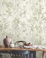 286113 Обои Accento Sagano бамбук светло зеленый на крем.фоне к 286124 Комп. винил на флиз 1,06*10