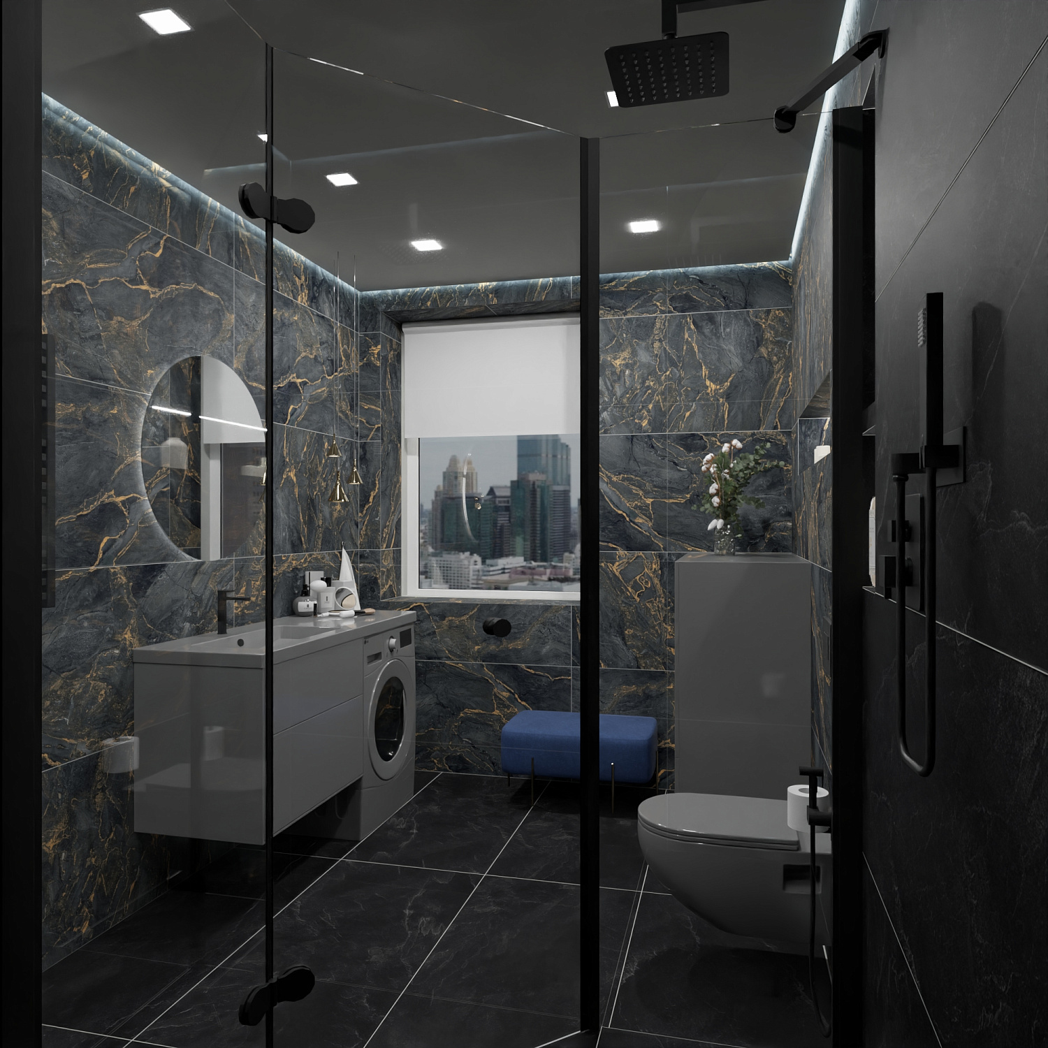 Дизайн-проект ванной комнаты в роскошном черном