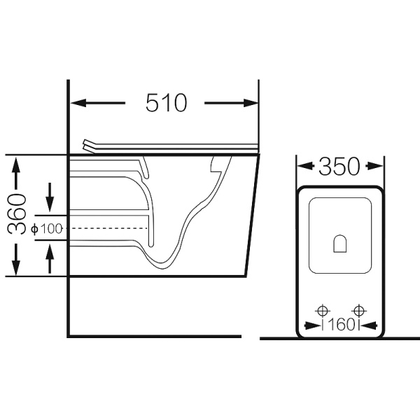 Унитаз подвес GR-4460S (510*350*360) БЕЛЫЙ БЕЗОБОДКОВЫЙ с тонкой крышкой