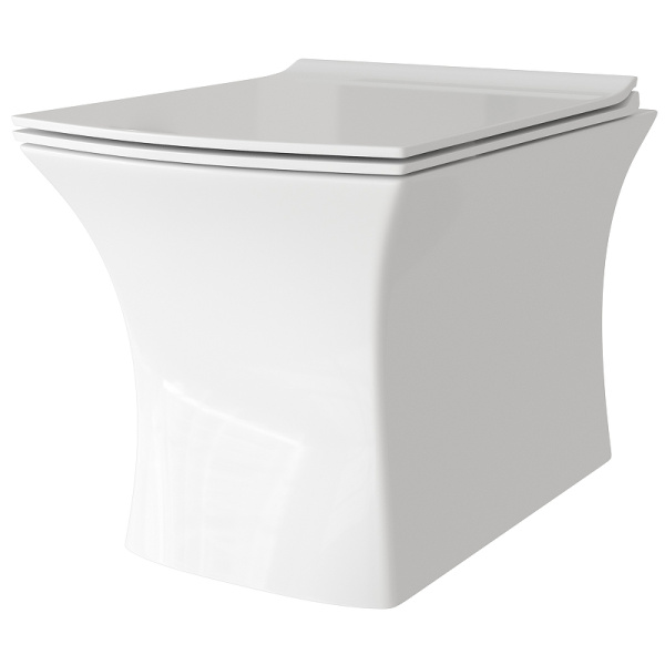 Унитаз подвес GR-4461S (510*350*360) БЕЛЫЙ БЕЗОБОДКОВЫЙ с тонкой крышкой