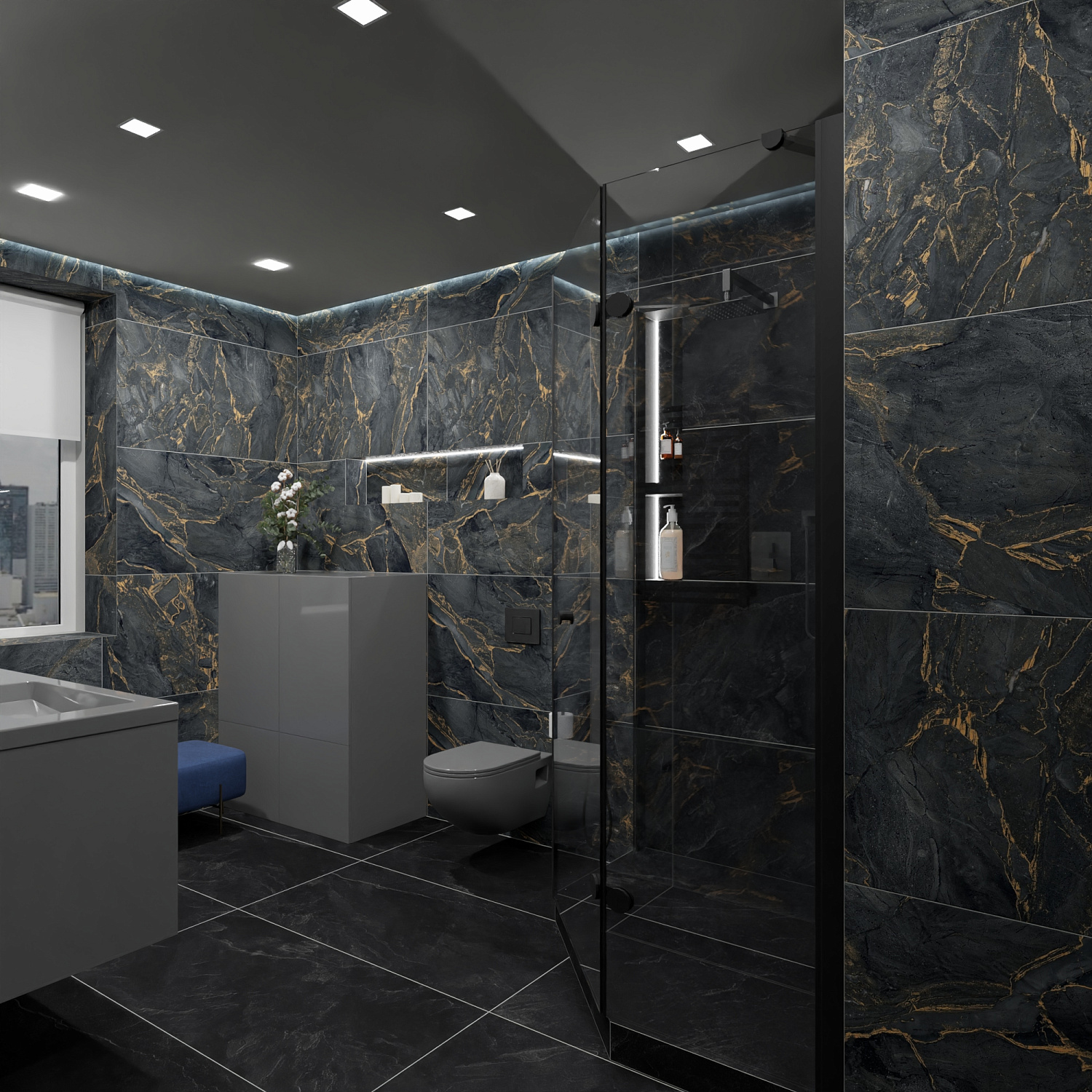 Дизайн-проект ванной комнаты в роскошном черном