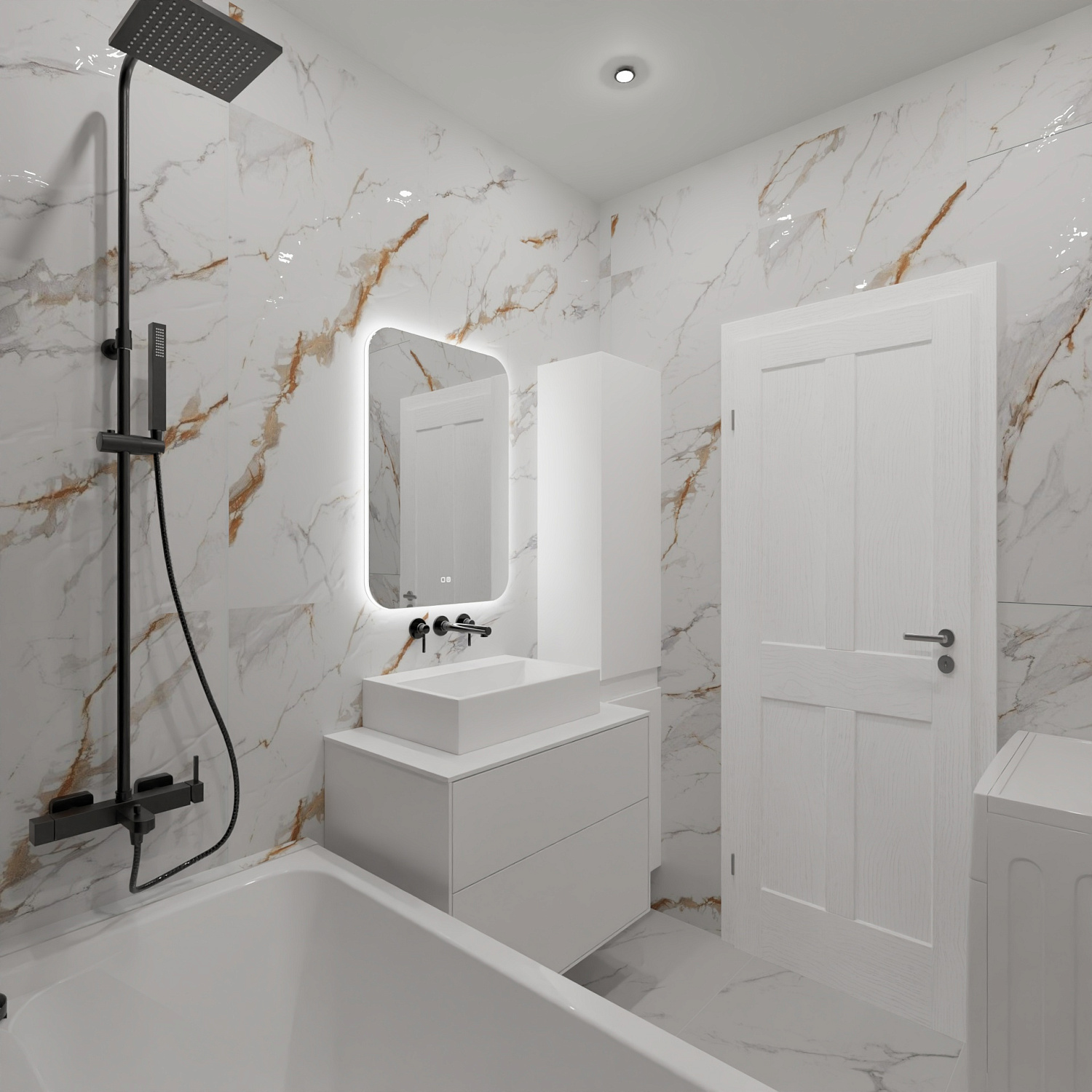 Новый проект в классическом сочетании мрамора.