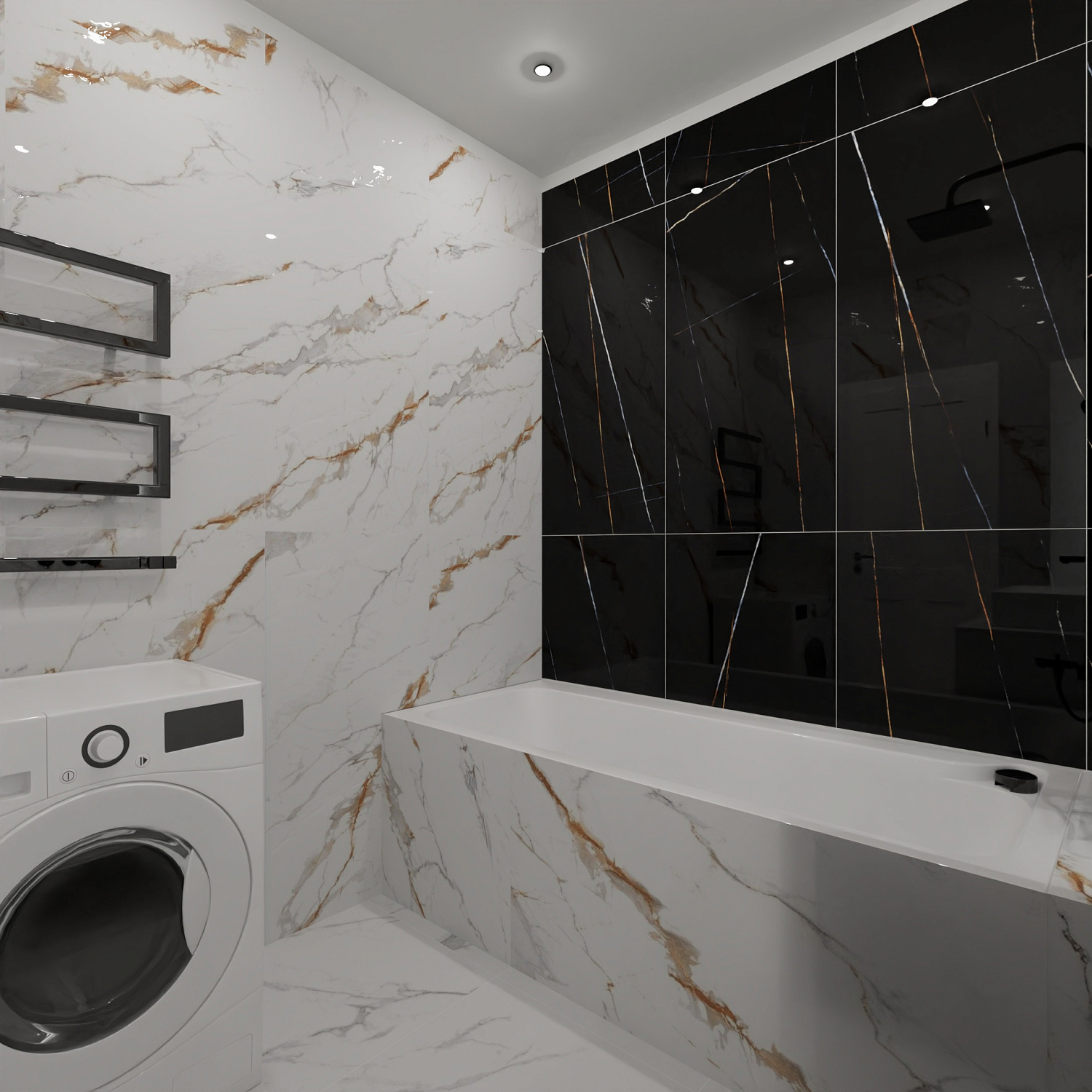 Новый проект в классическом сочетании мрамора.