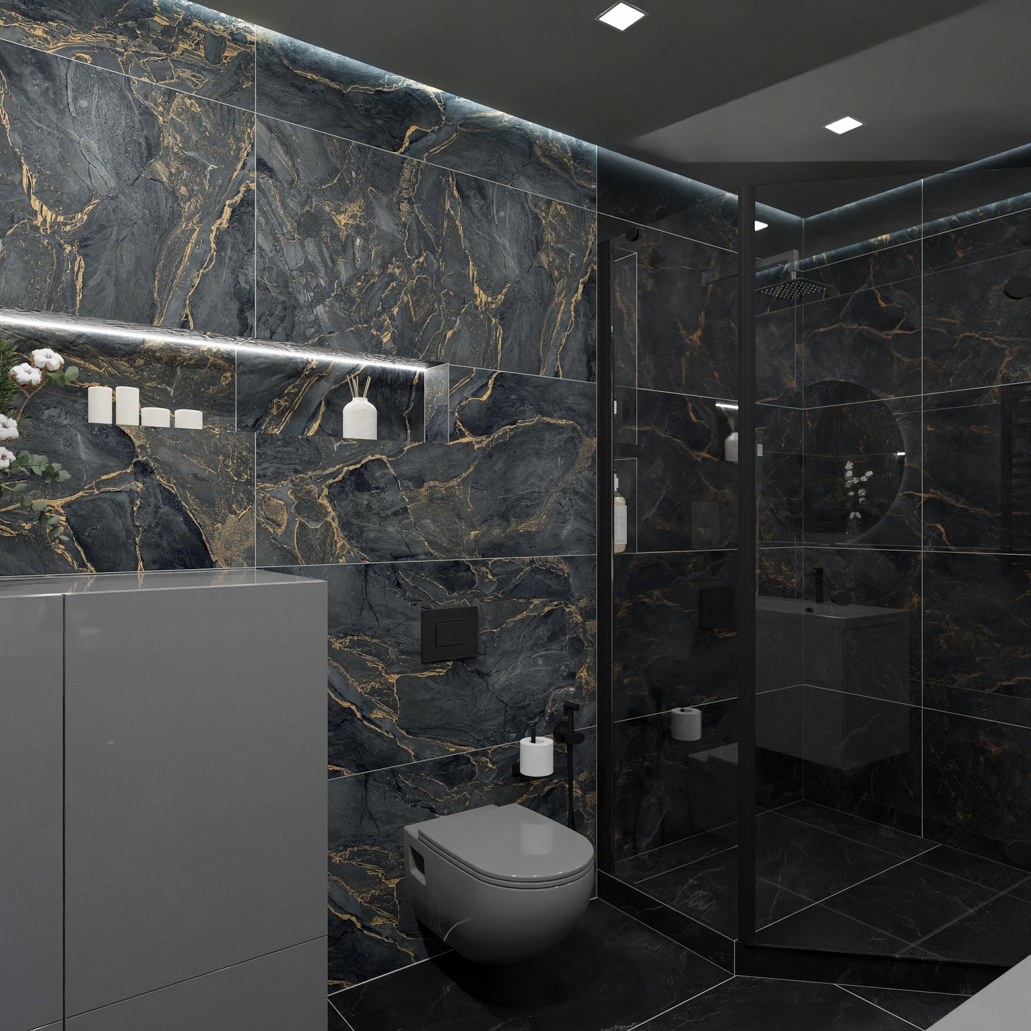 Дизайн-проект ванной комнаты в роскошном черном