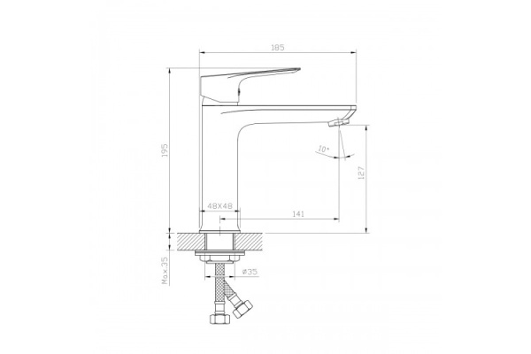 Смеситель одноручный RS27-13 (35 мм) для умывальника средний, монолитный, хром, RS27-13 (JQ207048C