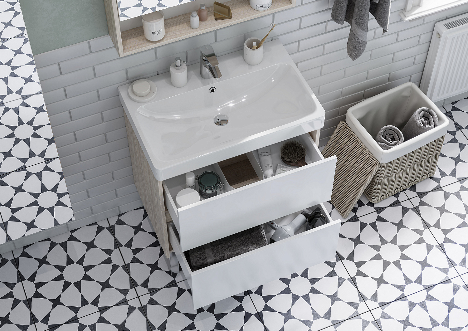 СКАНДИ 70 (тумба1A251801SDB20 Белый / Дуб Верона+1WH501628 раковина Адриана70)