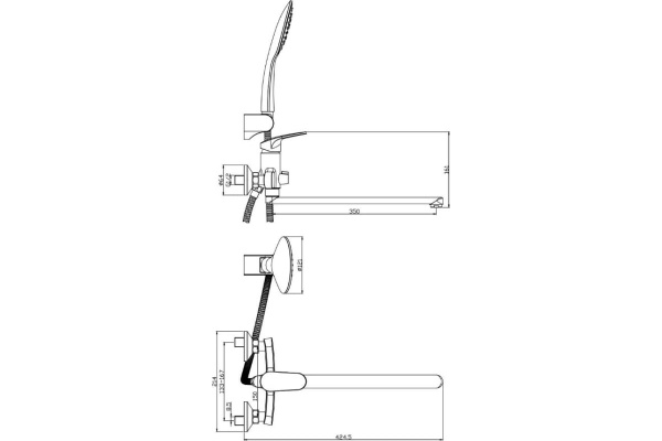 Смеситель одноручный RS45-32 (35мм)  универсальный с пов изливом 350мм, хром