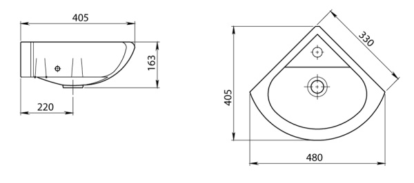 Умывальник Воротынск РАДИАН угл. б/п 405x480x330мм