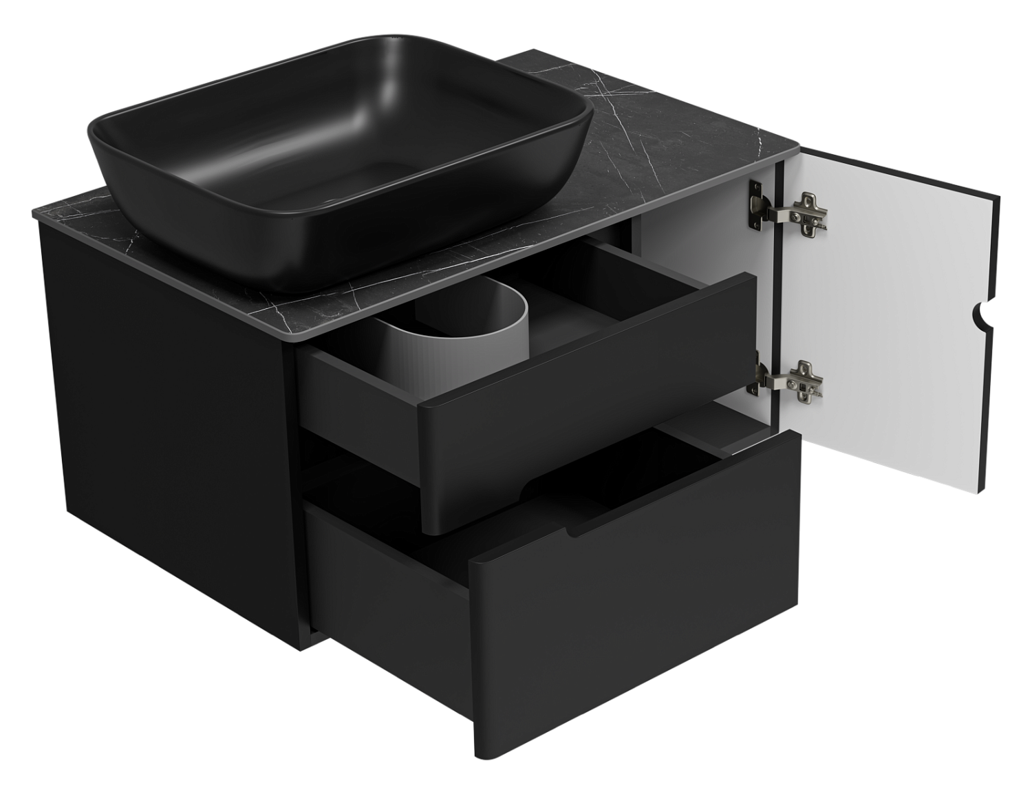 Роял 80 (Тумба подвес с 2 ящ. 1 дв. черный+Столеш80 см черный Роял БЕЗ РАКОВИНЫ )