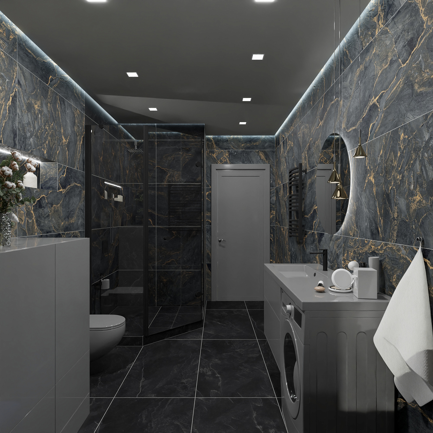 Дизайн-проект ванной комнаты в роскошном черном
