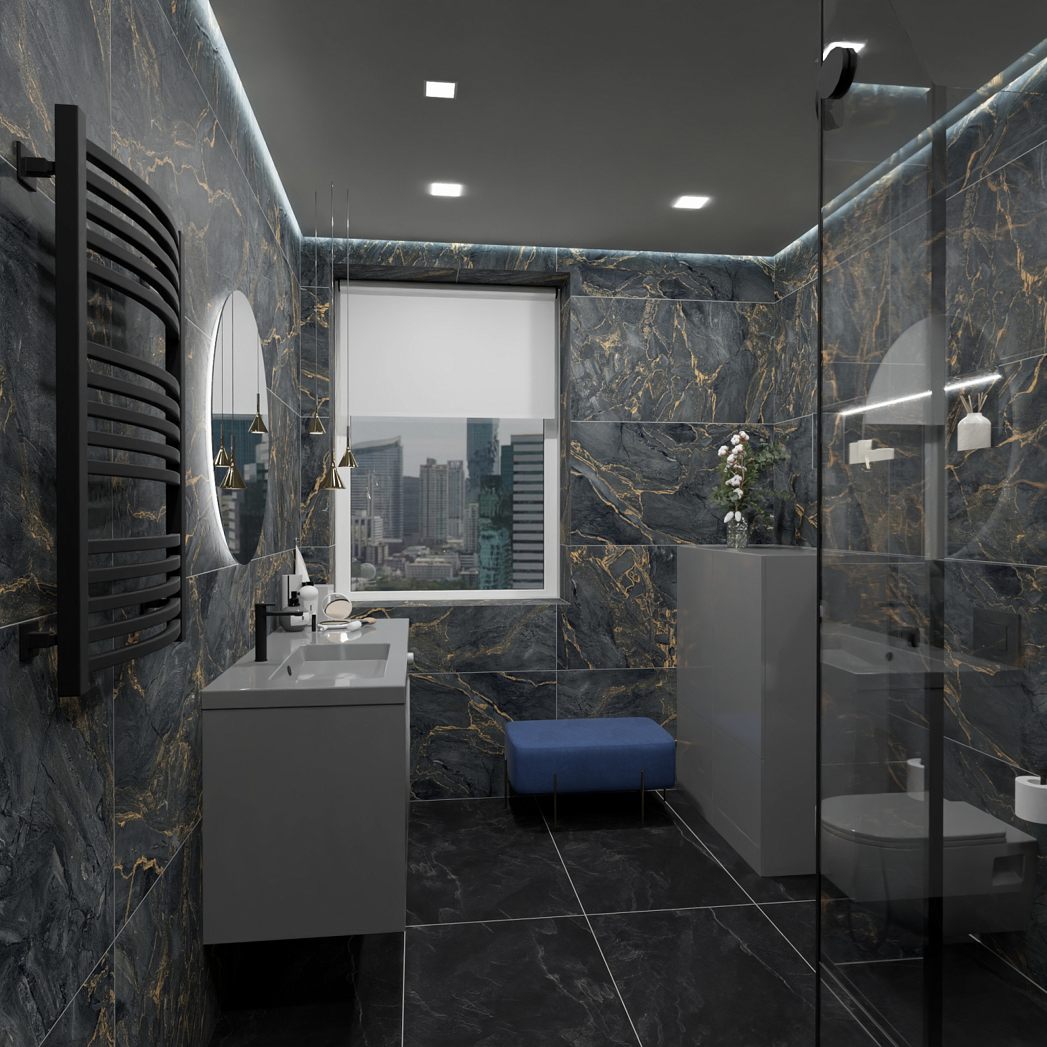 Дизайн-проект ванной комнаты в роскошном черном
