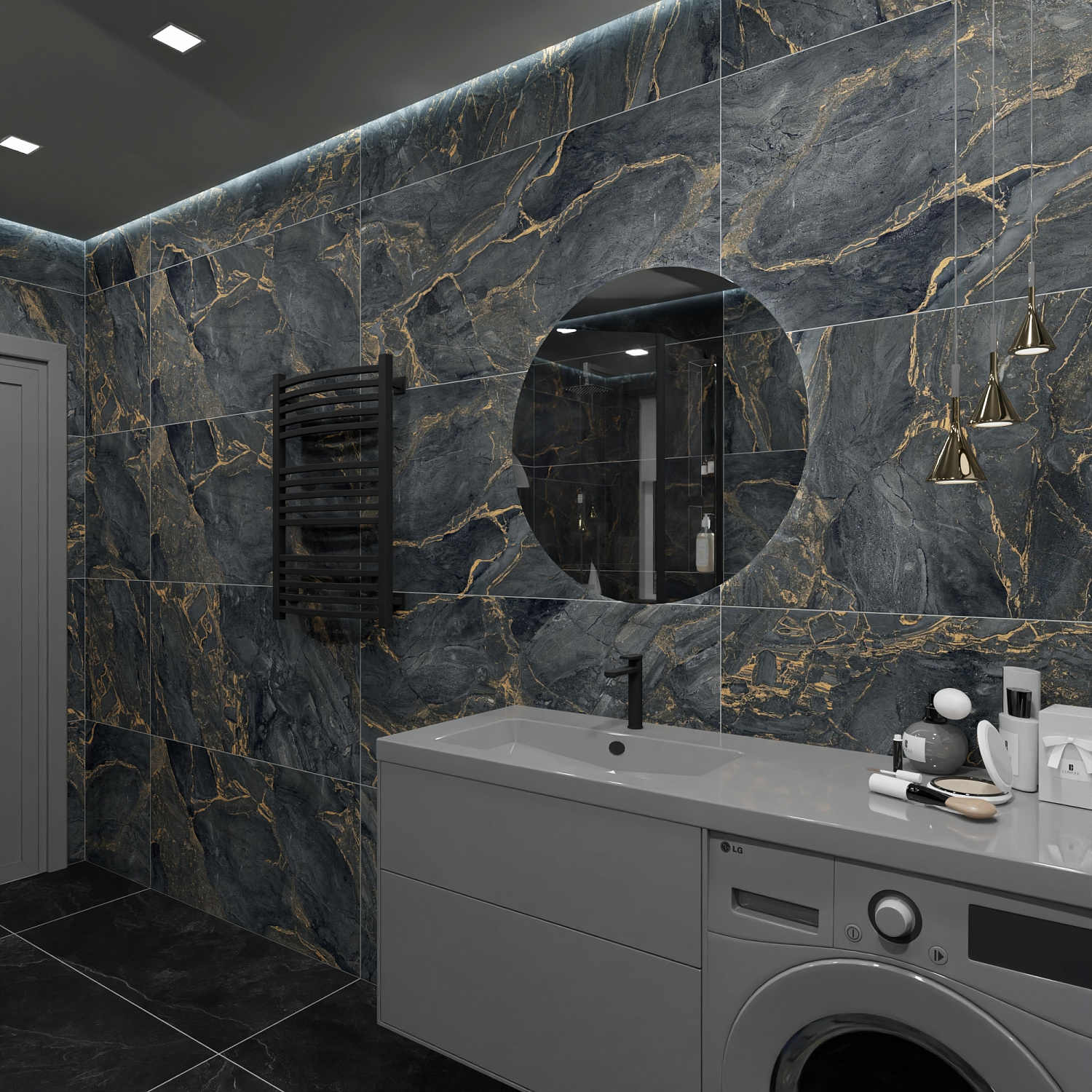 Дизайн-проект ванной комнаты в роскошном черном