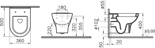 Унитаз подвесн. VITRA 5785B003-0850 Zentrum с бидеткой+94-003-009 Zentrum Сиденье (взам.801-003-009)