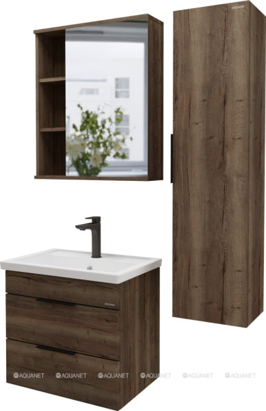 ФОРТА-70 (тум с 2-я ящ.темный дуб+ум.Фостер-70+Шкаф-зеркало"ФОРТА-70 см" универсал.темный)