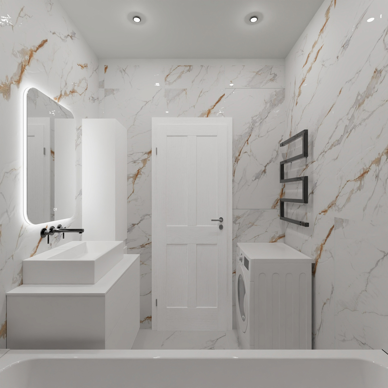 Новый проект в классическом сочетании мрамора.