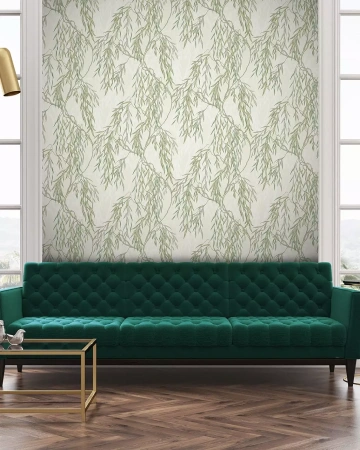 201707E Обои Solo Willow Ива зелен.на св.беж.фоне Комп.винил на флиз 1,06*10мРАСПРОДАЖА