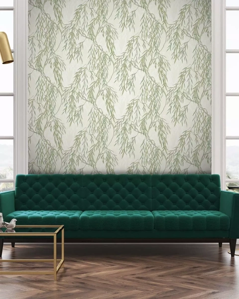 201707E Обои Solo Willow Ива зелен.на св.беж.фоне Комп.винил на флиз 1,06*10мРАСПРОДАЖА